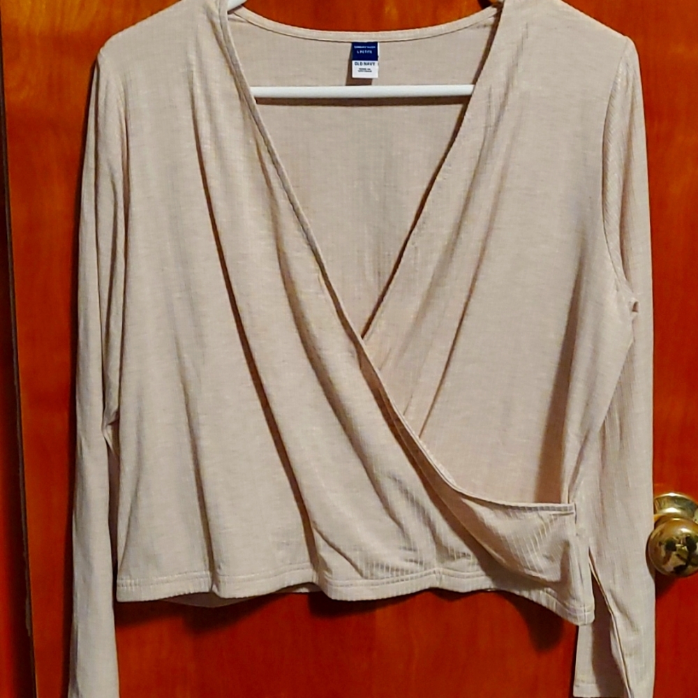 Rib Knit Faux Wrap Top in Large Petite. - Picture 1 of 4